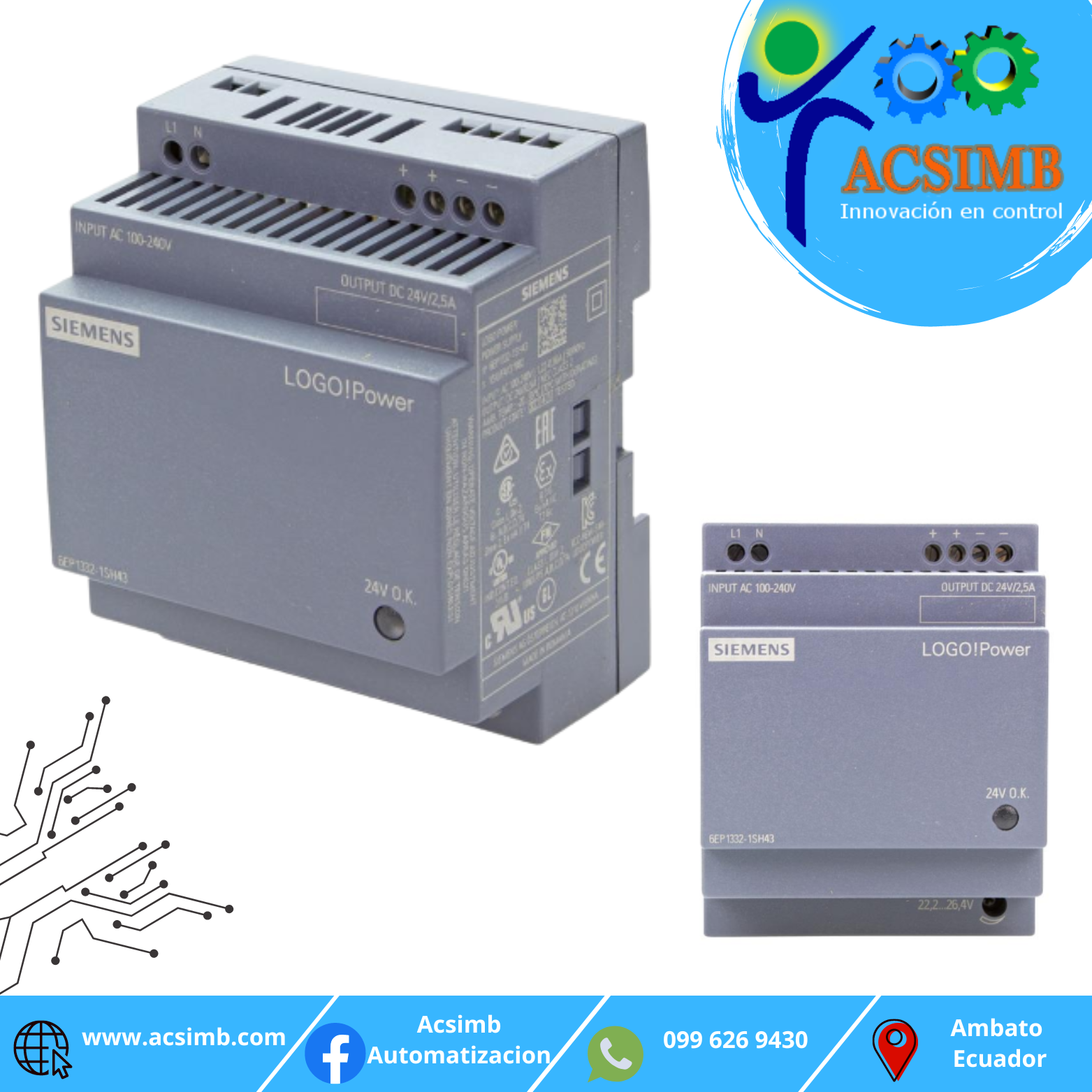 Fuente de alimentación Siemens LOGO! POWER 24V 2,5A - 6EP1332-1SH43-image