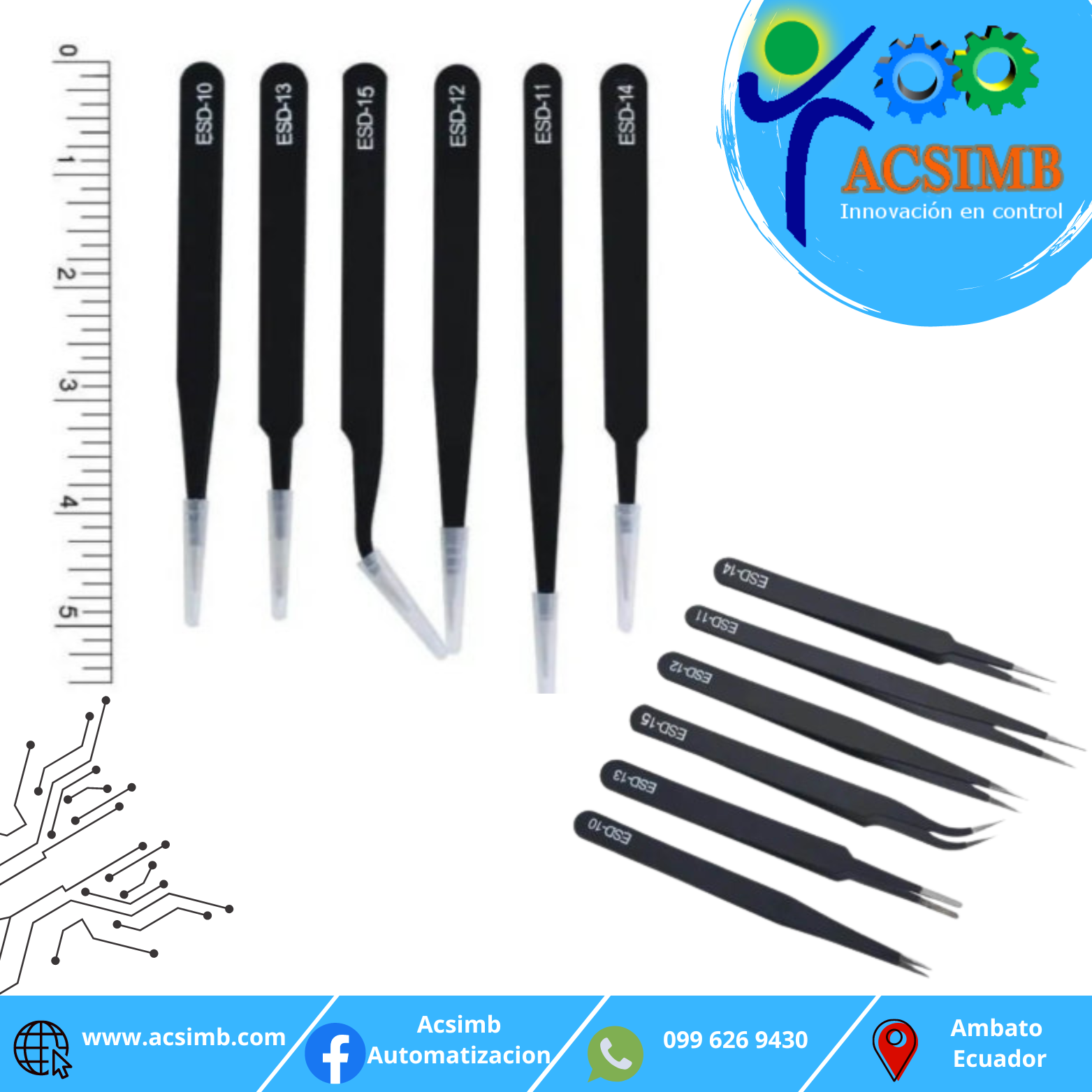 Set de 6 Pinzas Antiestáticas Metálicas Acero Para SMD-image